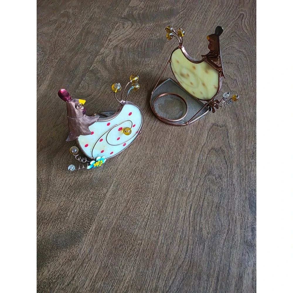 Vintage Stained Glass Chicken Tea Light Candle Holders Set of 2 Farmhouse Decor